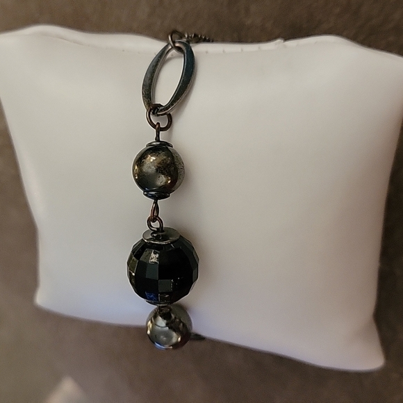 3/$30 Y2K GEORGE Space Age Gunmetal Beaded Chain Tennis Bracelet - Picture 2 of 7